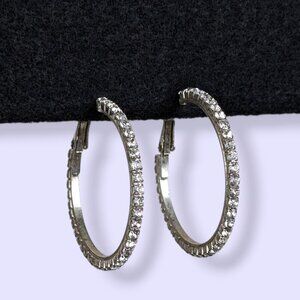 White Rhinestone Hoop Earrings